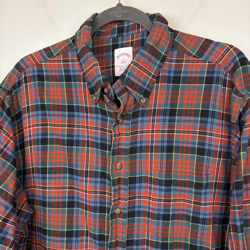 Brooks Brothers Shirt‎ Mens Large Multicolor Plaid Flannel Button Down 346